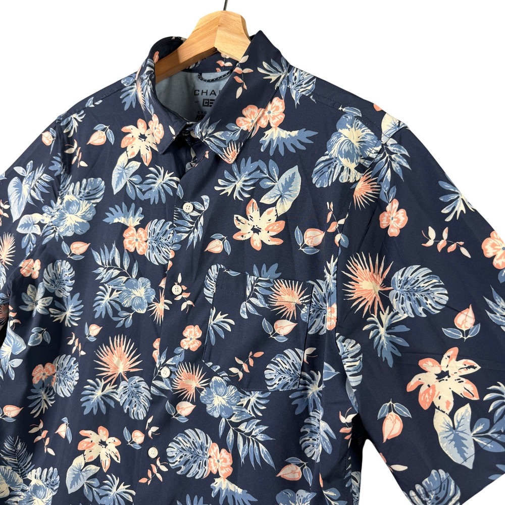 Chaps Mens Everyday Performance Floral Tropical Button Down Shirt Navy Blue M